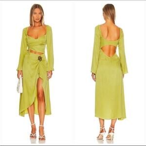 For Love & Lemons Allie Long Sleeve Cutout Cupro Blend Midi Dress NEW MEDIUM
